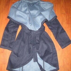 H by HALSTON Navy Blue Shawl Collar Colorblock Doubleface Wool Bld 4 Coat Jacket